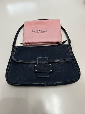 kate spade Navy Pebbled Leather Shoulder Bag with Contrast Stitching